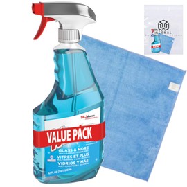 GLOBAL PACKING SOLUTIONS Multi Surface Glass and Window Cleaner, Streak Free Grease Cutting Formula with Ammonia-D 32 Fl Oz (Pack of 1) bundled with Microfiber Cleaning Cloth