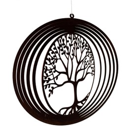 STEINFIGURENWELT GIEBEN Patina Wind Chime Spiral Tree of Life Tree 26 cm Filigree Garden Decoration Rust Decoration Metal Hanger Window Decoration Balcony Patio Garden Gift