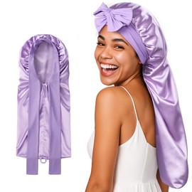 Umisleep 22 Momme Mulberry Silk Bonnet for Sleeping Women, Untangled Hair Care Bonnet, Extra Long for Curls & Braids - Lays Flat for Styling, Double Layer Hair Wrap with Soft Adjustable Tie, Lavender