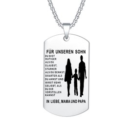 YOTHIWAD Necklace for My Son, Dog Tag Chain “An Meinen Sohn”, Necklace with Engraving, Inspirational Text Gift for Son from Mum and Dad, Stainless Steel