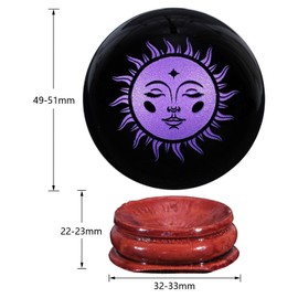 Nupuyai Nupuyai 1.9" Engraved Symbol Obsidian Crystal Ball with Stand, Polished Feng Shui Crystal Sphere Stone Ornament Home Office Decor, Sun God, Purple