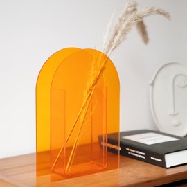 BEYLAB Acrylic Vase, Modern Design, Aesthetic Room Decor, Transparent, Unbreakable Retro Decoration, Acrylic Art Vase, Decoration, Bedroom, Living Room, Table, Office, Sunset Orange