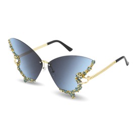 Zequech Blue Grey Gradient Diamond Butterfly Frame Sunglasses 70mm Wide Lenses Cool Accessory for Summer Beach Party Disco Music Festival