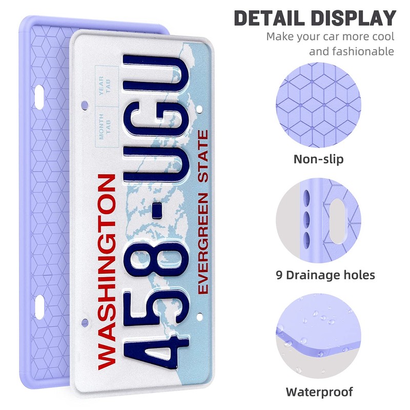 QiqaMole 2 Pack Silicone License Plate Frame Front Back License