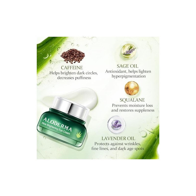 Aloderma- Crema iluminadora para ojos con aloe vera orgánico: crema