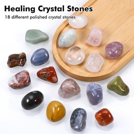 Huiguli 18 Pcs Healing Crystal Stones, Natural Gemstones Healing Crystal Gifts Palm Stones Reiki Chakra Crystals, Lucky Polished Pocket Stone for Anxiety Stress Relief, Balancing Yoga, Meditation