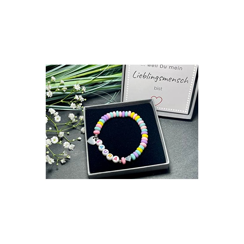 Majas Perlen Armband mit Namen Polymer Pastell Candy Silber oder