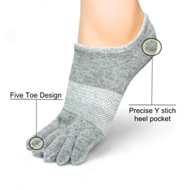 Soxsense No Show Toe Socks Premium Cotton for Women, Align Toes Five Finger Liner Low Cut Thin Socks for Bunion, (4 Pairs) (US, Alpha, Medium, Regular, Regular, Grey)