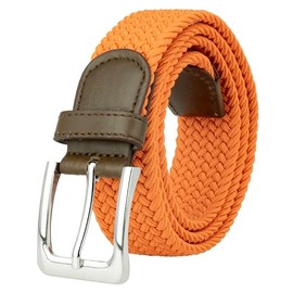 Canvas Elastic Fabric Woven Stretch Multicolored Braided Belts, Orange, X-Large