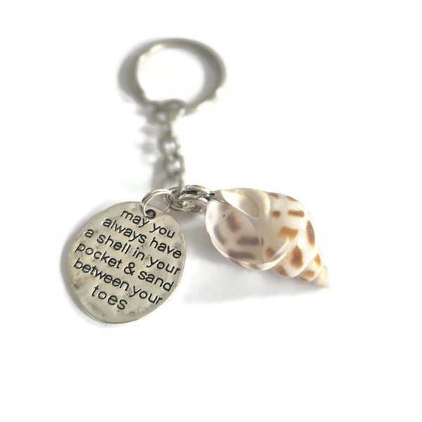 SAND between toes shell in your pocket themed seashell keychain