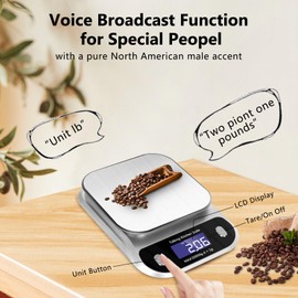 Awaiymi Talking Food Scale, 5kg/11lb Talking Digital Kitchen Scales Weight Ounces and Grams for Cooking, Talking Sales for Food, Clear Pure Voice Talking Scales for Visually Impaired(Battery Included)