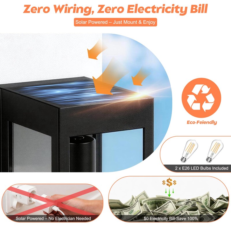 Solar Sconce Light Outdoor Dusk-to-Dawn Solar Powered Outside Porch Lantern