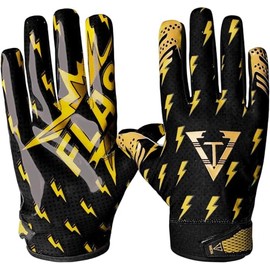 TAQCHA Thunder Football Gloves - Tacky Grip Skin Tight Football Gloves - Pro Elite Super Sticky Receiver Football Gloves - Adult & Youth Sizes (Black, Youth - M/L)