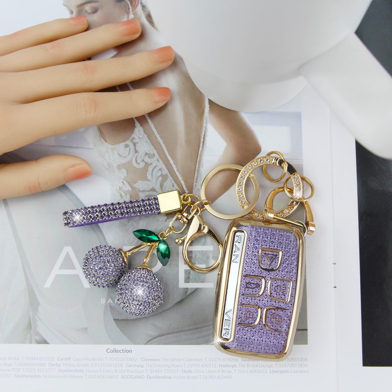 Rayslesan Sparkly Key Fob Cover with Cherry Keychain, Bling TPU