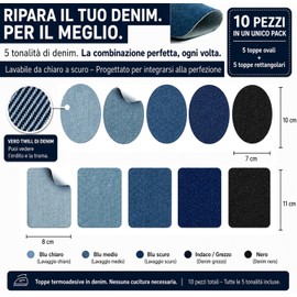 Toppe Jeans Termoadesive, 10 Pezzi, Toni Blu e Nero, Denim