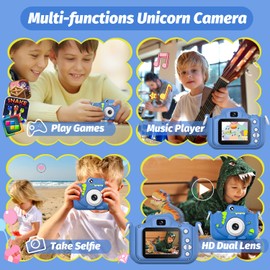 HOOMOON Unicorn Children's Camera, 1080P HD Selfie Digital Camera, Cute Little Toy for 3-12 Years, 32GB SD Card, Purple
