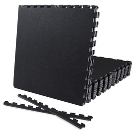 CAPHAUS EVA Foam Floor Tiles with Black Carpet Top, 24 Inch x 24 Inch Carpet Surface Puzzle Mats, Interlocking Foam Carpet Texture Mats, Black 48 SQ FT