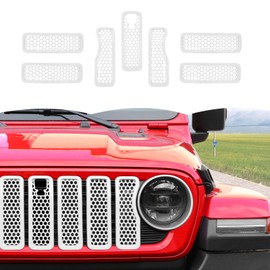 Front Grille Mesh Inserts with Camera Grill Decoration Exterior Accessories Compatible with Jeep Wrangler JL JLU & Gladiator JT 2024+,white