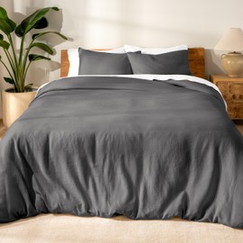 Bare Home Twin/Twin Extra Long Duvet Cover - 100% European Linen - Breathable and Durable - Duvet Cover with Pillow Sham (Twin/Twin XL, Dark Grey)