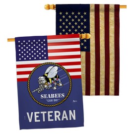 US Seabees Veteran House Flag - Pack Armed Forces Navy USN Seabee United State American Military Retire USA Vintage Applique - Decoration Banner Small Garden Yard Gift Double-Sided Made in 28 X 40