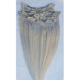 Hair Faux You 18" Clip in Hair Extensions Real Human Hair 80g Clip on for Full Head 7 pieces, 14 clips, Silky Straight Weft Remy Hair Color # Light Ash Blonde (Without Gold Tint)