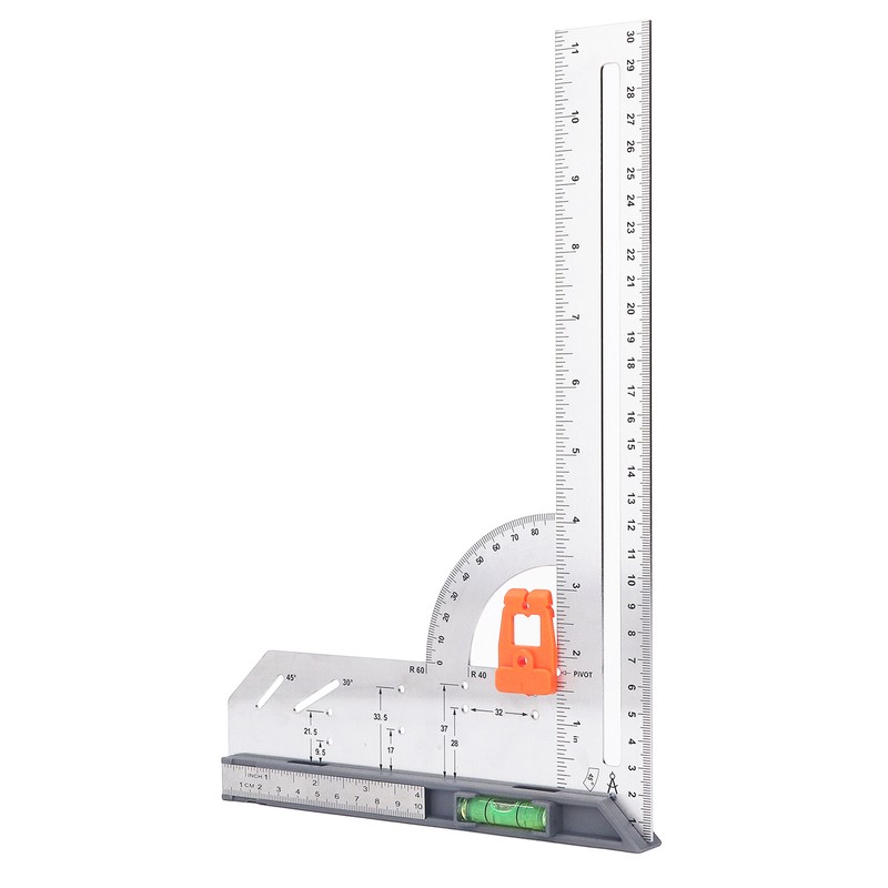 12in L Square Ruler Multifunction Scale Standard Carbon Steel Detachable