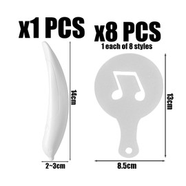 1 Piece of Coffee Engraving Pen, 8 Pieces of Coffee Printing Models, White Latte Art Pen, DIY Craft Coffee Engraving Tools, Coffee Accessories