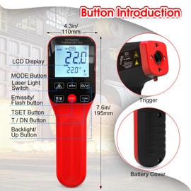 GOLDCHAMP Pyrometer 30:1 Infrared Thermometer-58℉~2912℉, Non-Contact Thermometer, Rechargeable Laser Temperature Gun with LCD Display, Adjustable Emissivity for Grill, Engine, forging (Not for Human)