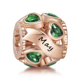 NINGAN Birthstone Charms for Bracelets Rose Gold Charm 925 Sterling Silver Openwork Beads Charms, Love Heart Charms for Bracelets and Necklaces, Cubic Zirconia, Cubic Zirconia