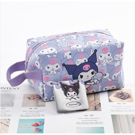 Travel Makeup Bag, Large-Capacity Cartoon Makeup Bag, Zipper Makeup Bag, PU Travel Makeup Bag, Makeup Accessories Organizer Bag, Foldable Storage Bag, Girls Makeup Bag (with mirror) (Purple)
