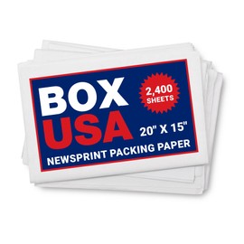 Box USA Newsprint Packing Paper Sheets 2,400 Sheets (50 lbs.) Pre-Cut 20" x 15" Large Packing Paper Sheets for Moving, Shipping & Storage, Perfect Moving Supplies