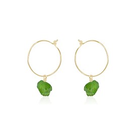 Peridot Raw Nugget Hoop Earrings in 14k Gold Fill