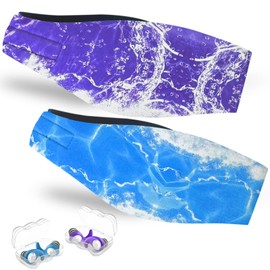 Swimming Headband for Adults - 2 Pairs of Swimming Ear Plugs & Neoprene Swimming Band, High Elasticity & Velcro Fastening - Waterproof Headband for Diving, Pool, Showers and Water Sports