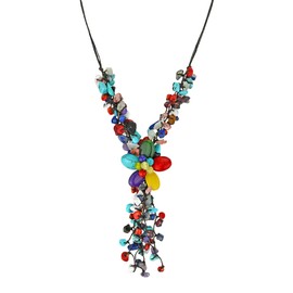 AeraVida Adorable Multi Stone Flower Cluster Rain Necklace | Multi Color Floral Necklace | Rain Jewelry Necklace | 22 Inch Necklace for Women | Flower Necklace