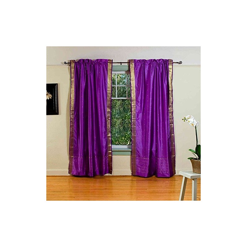 Indian Selections Lined-Purple Rod Pocket Sheer Sari Curtain/Drape/Panel - 80W