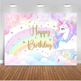 ANSHUHAI Rainbow Unicorn Birthday Decorations Unicorn Birthday Backdrop Rainbow Cloud Unicorn Backdrops for Photography Unicorn Birthday Banner Studio Props (7x5ft)