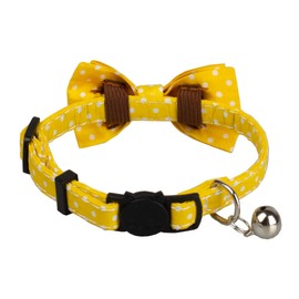 Gyapet Cat Collar Yellow with Bowtie Bell Safety Buckle Breakaway Kitten Puppy 7-11in Movable Adjustable Dot-Yellow