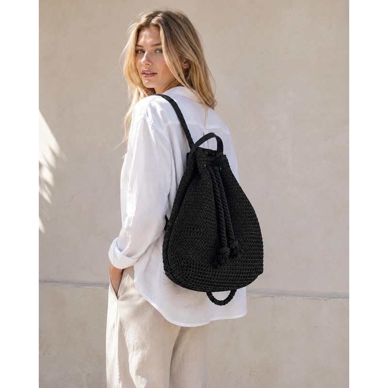 Eiyye Woven Straw Backpack for Women Paper Rope Drawstring Backpack