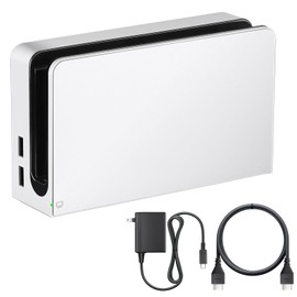 TV Dock Station with Ethernet LAN Port - 3 in 1 Replacement Switch and OLED TV Base Docking Set with Upgraded IC Module, Charger, HDMI Cable Accessories - Not for Switch 2 (White)