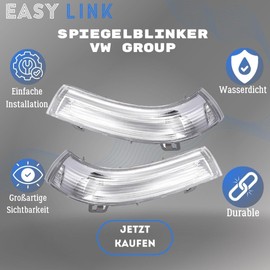 Easy Link 2x Spiegelblinker Links Rechts Weiß mit LED Außenspiegel Seitenblinker Blinker Blinkleuchte Kompatibel mit VW Passat Golf 5 6 Jetta Eos Sharan Skoda Superb Seat Alhambra 1K0949101 1K0949102