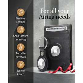 Genuine Leather Money Clip Air Tag Holder Bifold Wallet and AirTag Key Chain Holder Gift Set Comes in Gift Box - Air Tag NOT Included