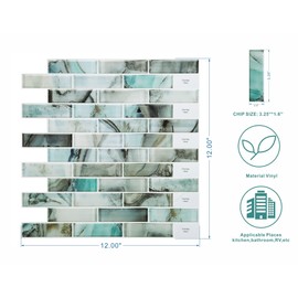 YOFUN Self-Adhesive Kitchen Backsplash, 10-Sheet Peel and Stick Back Splash Marble Look Decorative Tiles 12"x12"