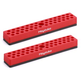 Mayouko 1/4" Magnetic Hex Bit Holder Rack Organizer, 43 Holes, 1/4-Inch Drill Bit Holder, Red, 2 Racks, Magnetic Bit Holder with Magnet Base for Screwdriver Bits