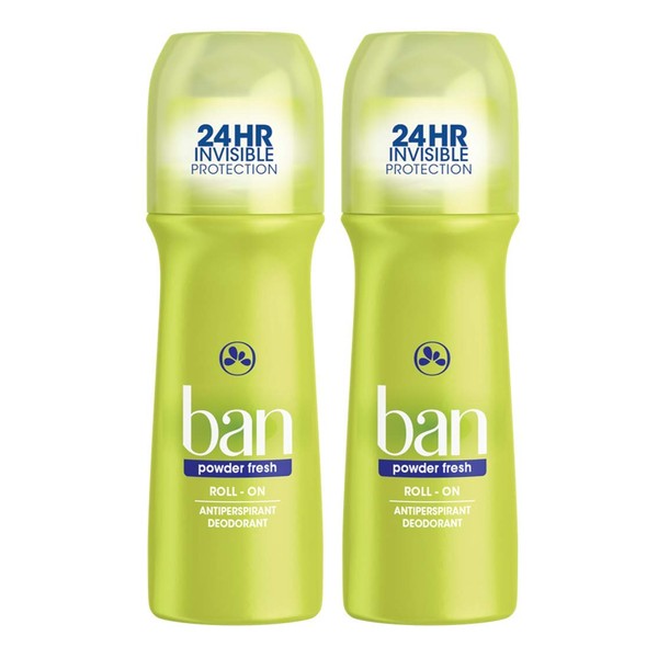 Ban Powder Fresh 24-hour Invisible Antiperspirant, Roll-on Deodorant for Women and Men, Underarm Wetness Protection, with Odor-fighting Ingredients, 3.5oz, 2-pack