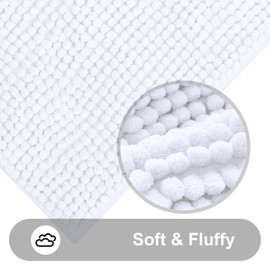smiry Non Slip Chenille Bath Mat, 60 x 90 cm, Extra Soft Bathroom Mat, Super Absorbent Fluffy Bath Mats for Bathroom Floor, Quick Dry Machine-Washable Bath Rug Foot Mat, White