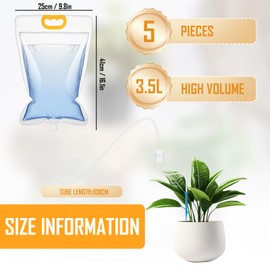 Pack of 5 3.5 L Plant Watering Drip Irrigation Bags, Automatic Watering System with Adjustable Flow Valve Switch, Dripper Irrigation for Plants Watering on Holiday Balcony