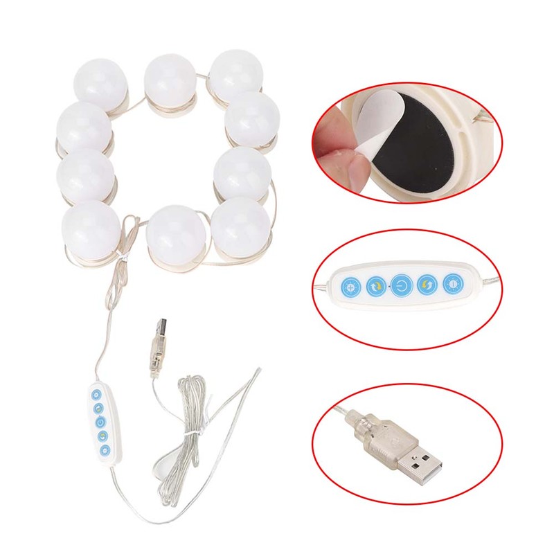10Pcs USB LED 5 Color Temperature Light Bulb for Makeup