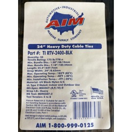 AIM 50 Pack Aim 24" Heavy Duty Cable Ties 175lb Tensile TI RTV-2400-BLK Black Nylon
