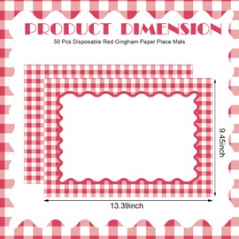 50 Disposable Red Gingham Paper Placemats Summer Checkered Picnic BBQ Paper Table Place Mat Double Sided for Baby Showers Weddings Birthday Tea Parties Dinner Table Setting Decorations