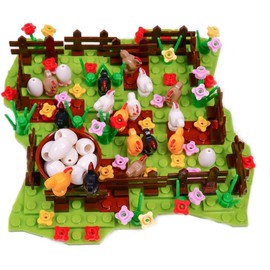 DzirePada Farm Animal Chicken Coop Building Set, 20 Chickens + Chicken Farm Building Blocks Kit, MOC Building Set for Kids Adults, DIY Building Toy Compatible with Major Brands (B)